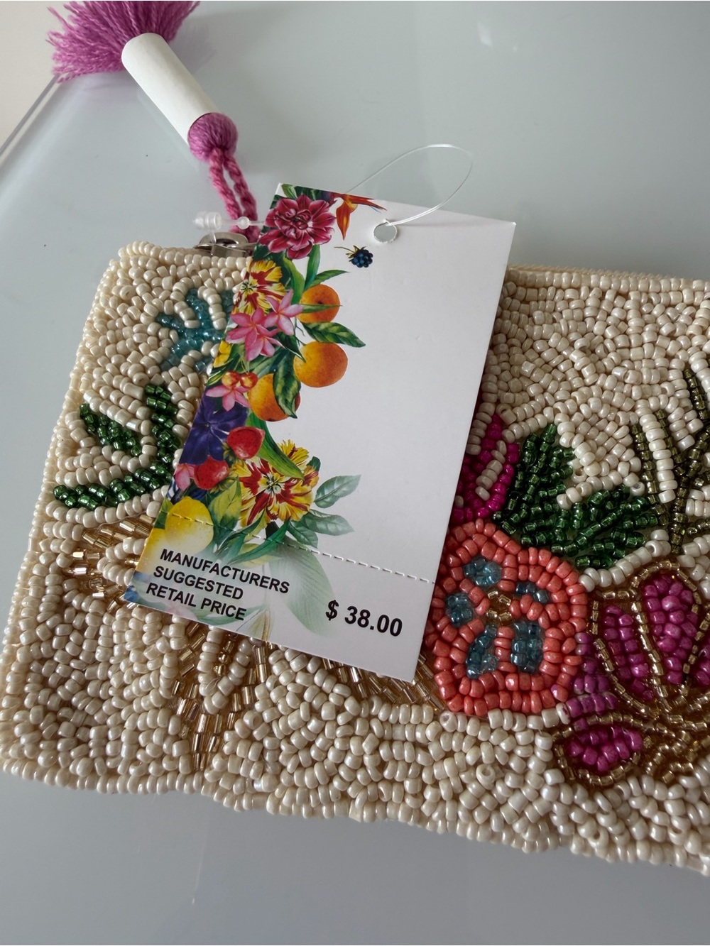 Viral Beaded cream starfish floral zipper pouch - Picture 3 of 4